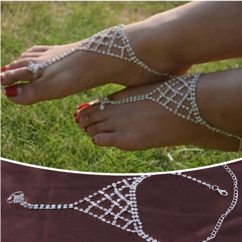 1 шт. браслет на ногу Стразы Кристальные сандалии без ног женские свадебные