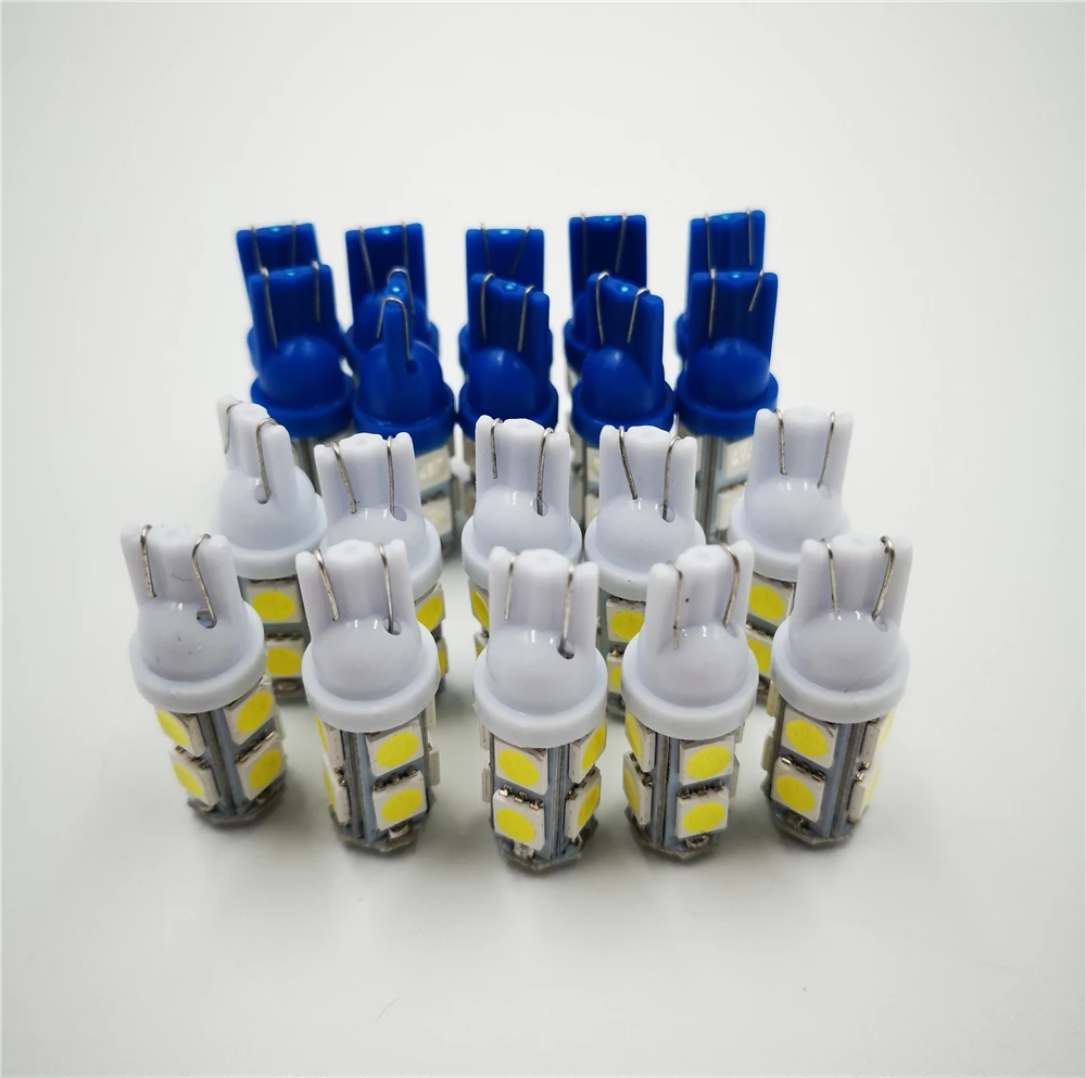CSCSNL 100x светодиодный T10 W5W лампы 9SMD 5050 белого и синего цвета Авто Клин габаритные