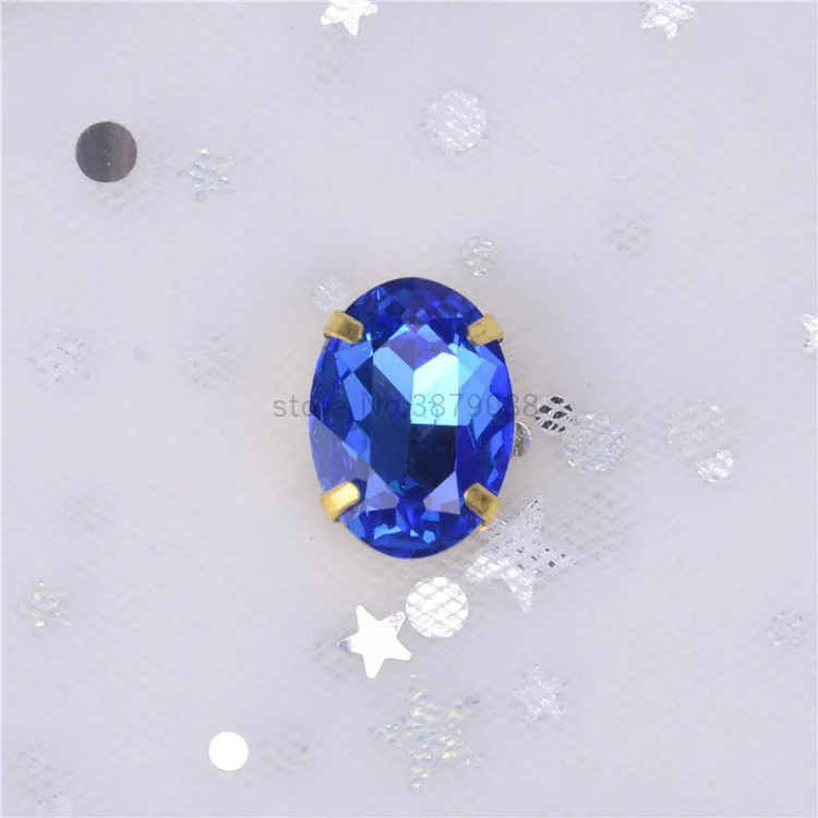 Sapphire color Crystal13x18mm Овальный 10 шт./упак. супер флэш-K9 стекло Золотая основа пришить коготь стразы, современное оборудование для изготовления аксессуаров для одежды - Цвет: Sapphire color