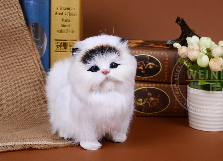Имитация кота 16x14 см модель из пластика и пуха звучит миау кошка с черной головой