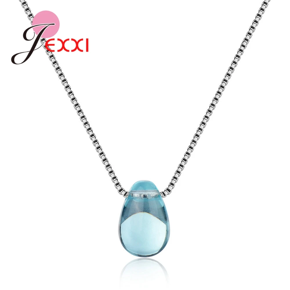 Оптовая цена модное ожерелье JEXXI из прозрачной синей овальной подвески цепочка в