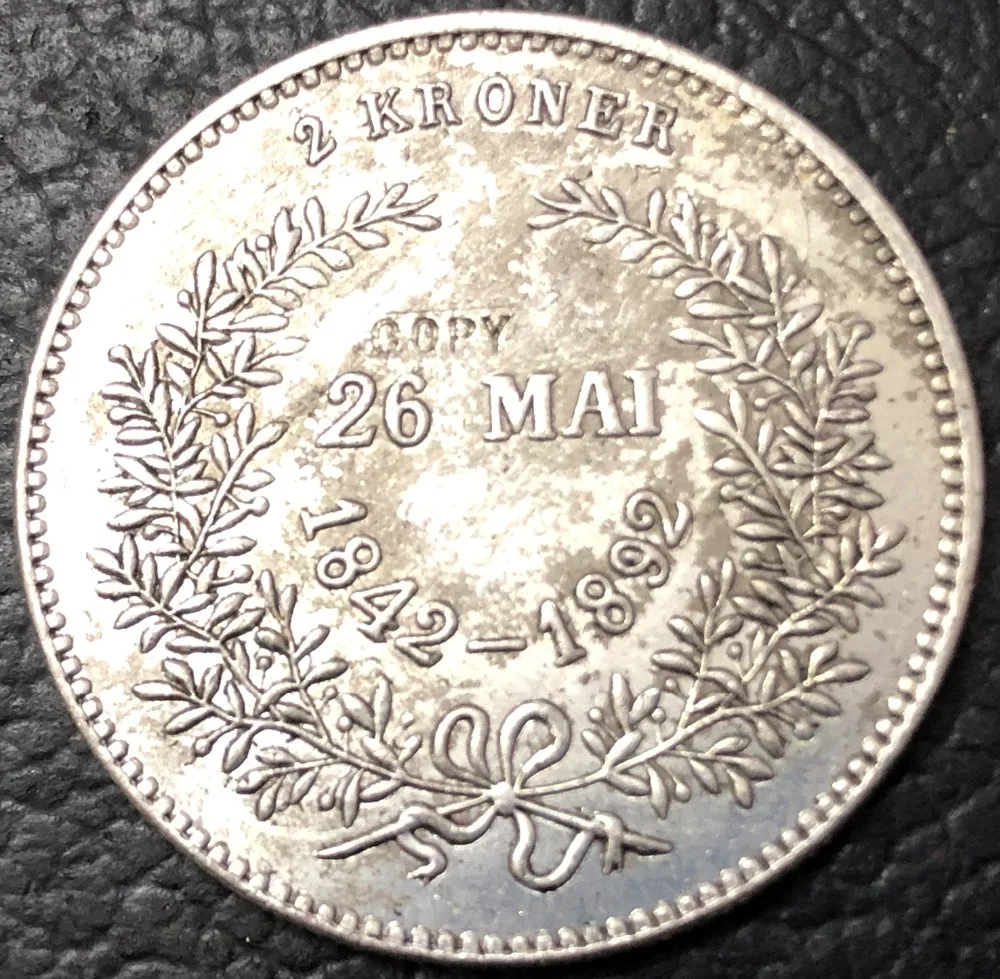 1892 Дания 2 Kroner-Кристиан IX-Золотой Свадебные посеребреные имитация монеты