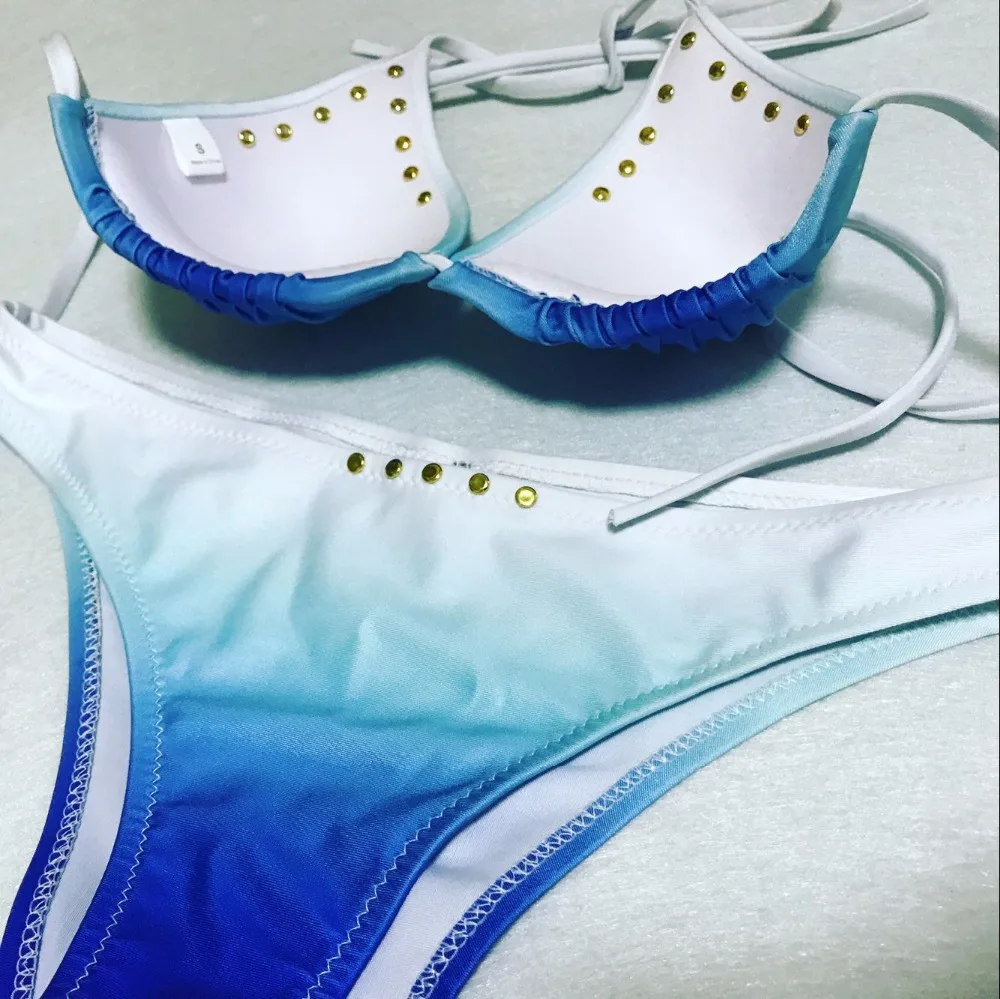 Золотые шпильки комплект бикини DIY заклепки купальный Костюмы 2017 Для женщин