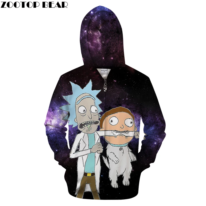 Мужская толстовка на молнии Rick Morty модная с 3D принтом капюшоном размера плюс в
