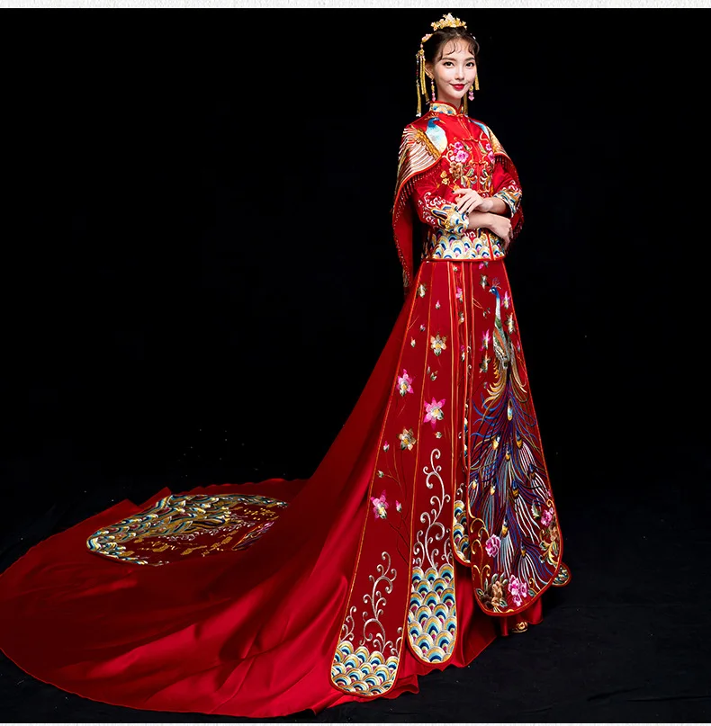 

Red Traditional Chinese Wedding Gown 2019 Ladies New Fashion Cheongsam Long Dress Qipao Vestido Oriental Style Dresses
