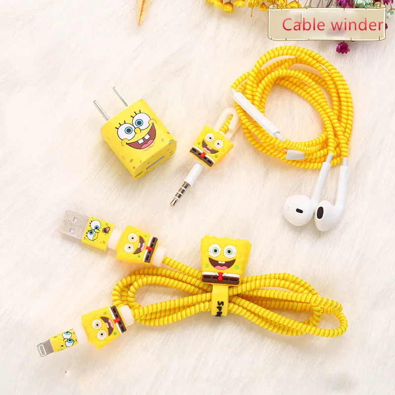 Милый мультяшный usb-кабель протектор для наушников с кабельным Стикеры для намотки спиральный usb-шнур с зарядным устройством для iphone 5 6 6s 7