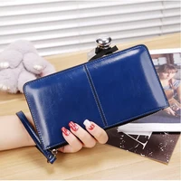 women famous brand oil wax leather zipper clutch wallet ruo fei female candy color burglar robbed purse lady multi function pho