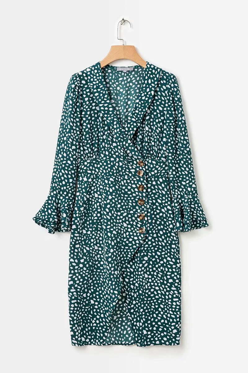 Женское винтажное платье с длинным рукавом и v образным вырезом повседневное