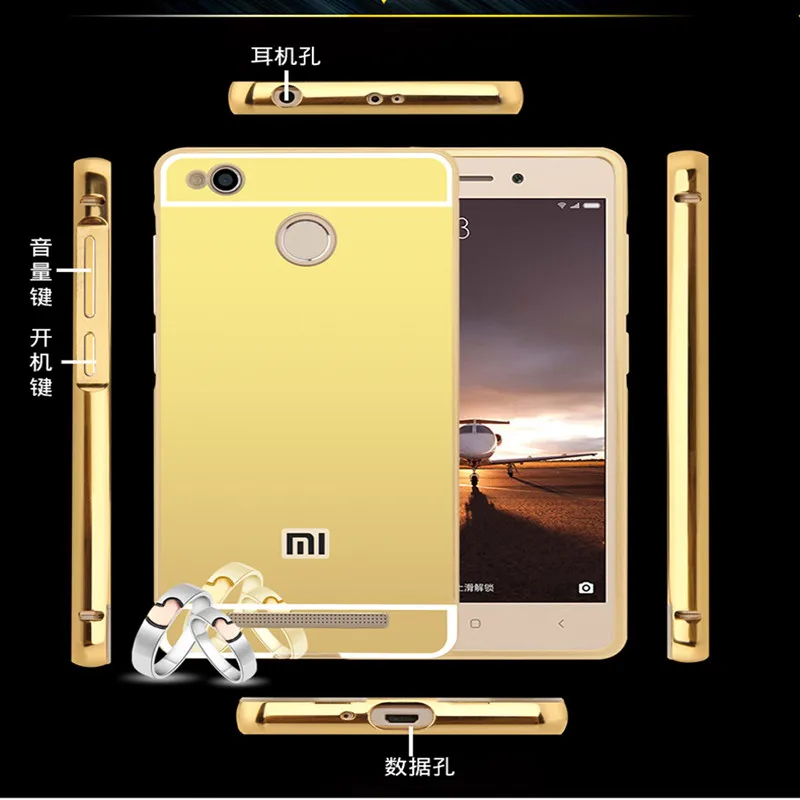 Роскошный позолоченный акриловый зеркальный чехол с алюминиевой рамкой для Xiaomi