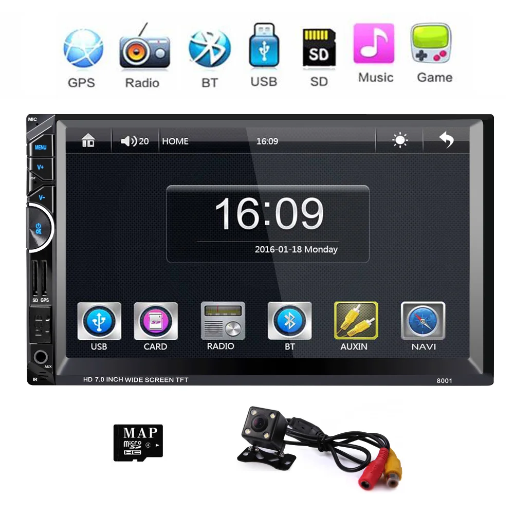 8001 Авторадио аудио 2 Din автомагнитолы gps навигации HD 7 дюймов Сенсорный экран