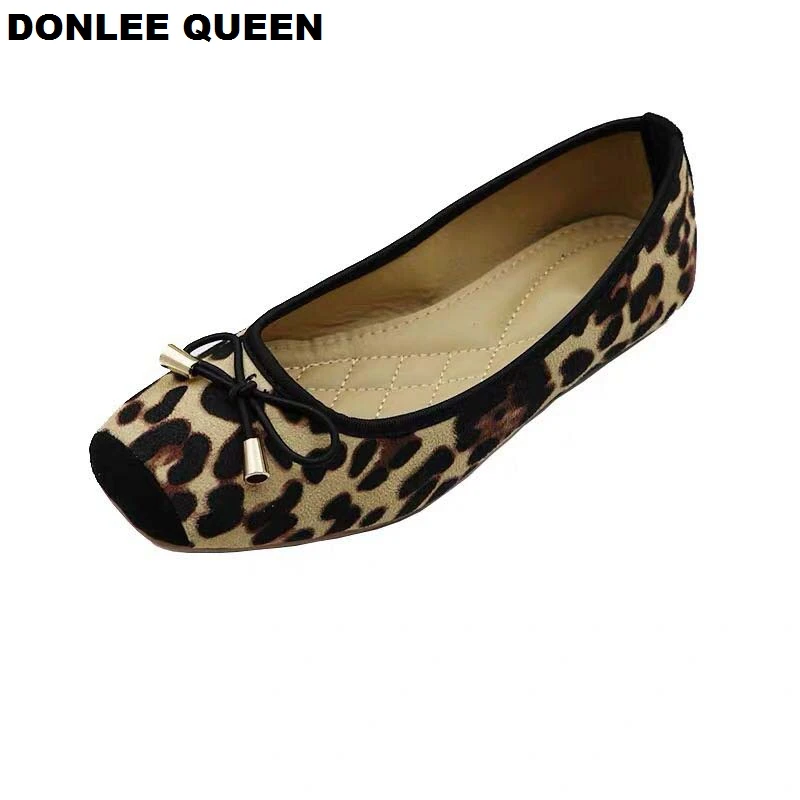 Туфли DONLEE QUEEN женские леопардовые балетки на плоской подошве квадратный носок