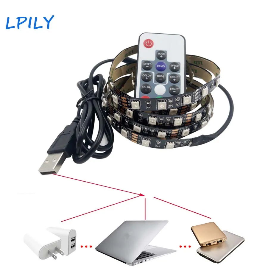 DC5V USB Светодиодные ленты 5050 Водонепроницаемый RGB светодио дный света Гибкая лента