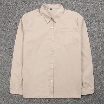 

Hot Korean School Uniform Girls Round Neck Jk Long Sleeve Shirt For Women Japanese Orthodox School Uniform Cotton Apricot Shirt