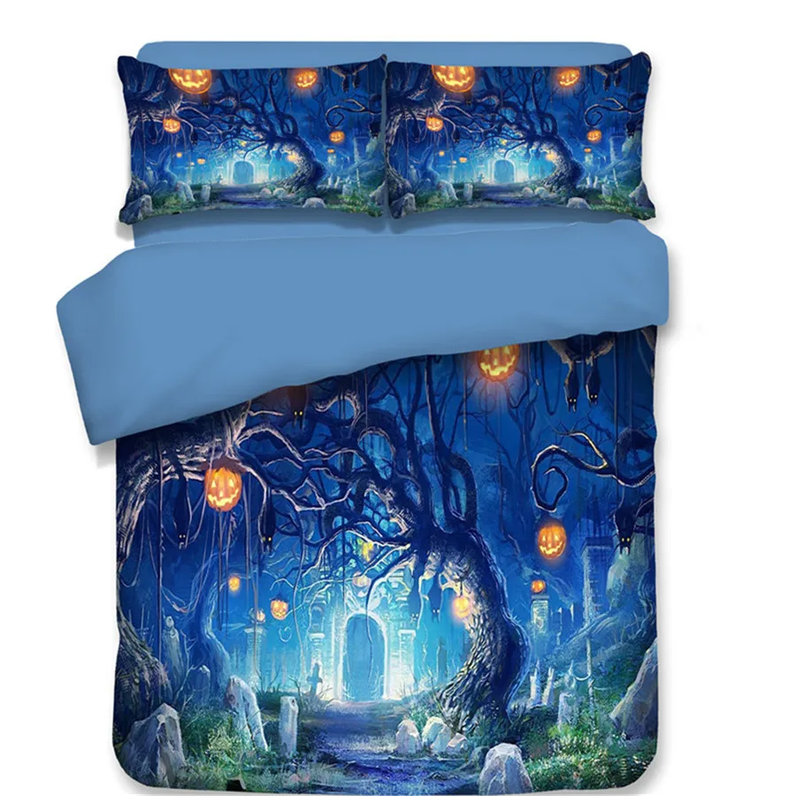 

Halloween Bedding Sets Twin Queen King Size Bedclothes Include Duvet Cover Pillowcase Old tree Pumpkin lantern Print Bed Linens