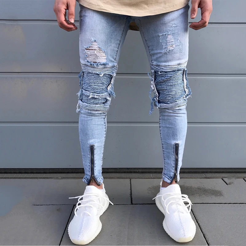 Мужские рваные джинсы бойфренды KENNTRICE облегающие байкерские в стиле хип хоп с