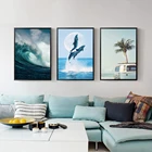 Тропический морской пейзаж плакаты и принты зеленая Пальма Холст Искусство Живопись скандинавский морской пейзаж Настенная картина для декора гостиной