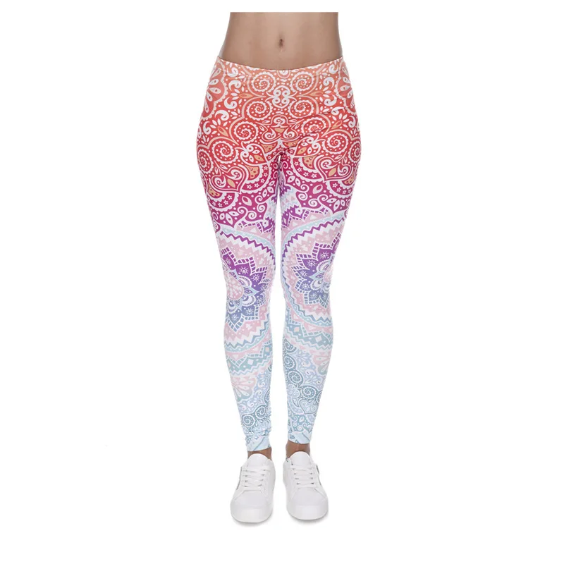 Женские леггинсы 2021 классические с 3D-принтом эффектом омбре высокие эластичные