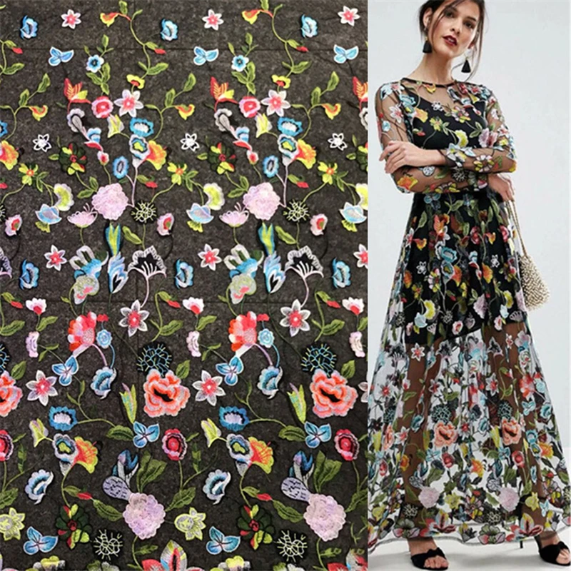 1 ярд Цветы Тюль африканская кружевная ткань черно-белая женские Швейные