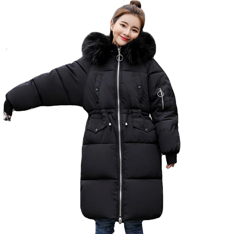 

2021 New Design Winter Jacket Women Hooded With Fur Collar Warm Thicken Female Long Parka Padded Outwear Coat