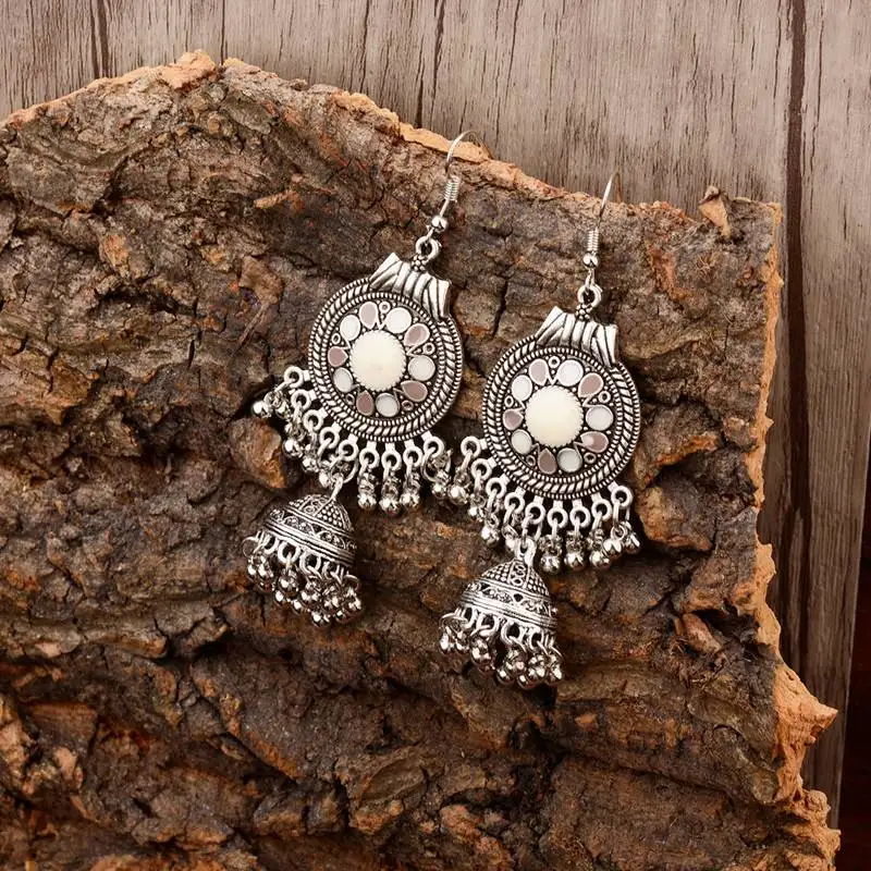 TopHanqi цыганские украшения ретро этнические серебряные индийские Jhumka маленькие колокольчики масляные висячие серьги с кисточками для женщин богемные Подвески подарок