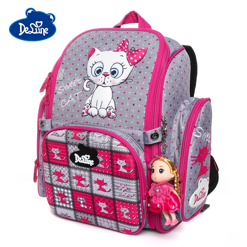 Delune Brand Girls Lovely Cat 3D Orthopedic School Bags for Children Boys SUV Cars Schoolbag Backpack Mochila Infantil Grade 1-5