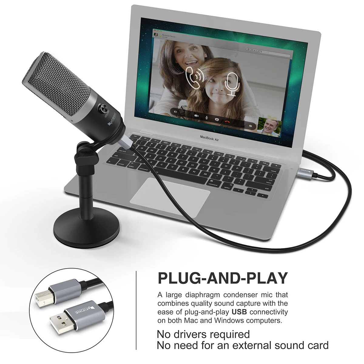 FIFINE, USB конденсаторный микрофон для компьютера, профессиональный записывающий микрофон для Youtube, Skype, игра для встреч, одна линия обучения 670-1