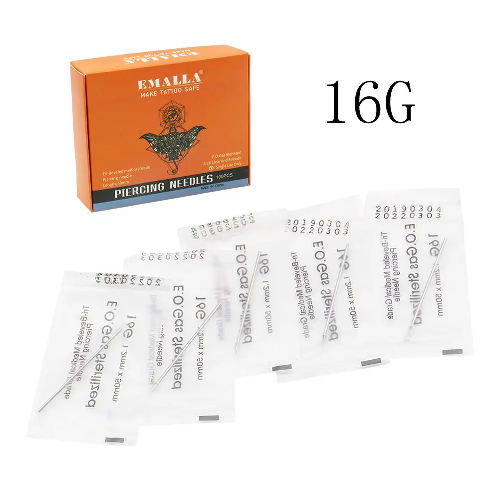 

EMALLA 16 Gauge 100PC Piercing Needles Sterile Disposable Body Piercing Needles For Ear Nose Navel Nipple for Piercing Supplies