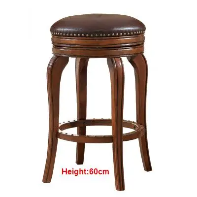 H60CM Cherry color Европейский Стиль Барный стул кожаный барный стул Европейский твердый деревянный барный стул высокий поворотный стул - Цвет: H60CM Cherry color