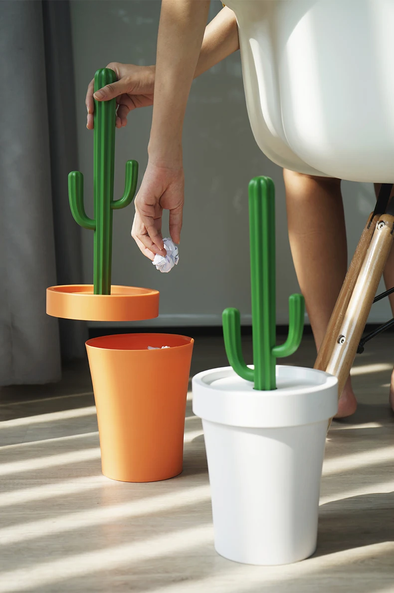 Cactus trash can creative fashion plastic compressible cute small paper basket home bedroom office trash bin mx6261042