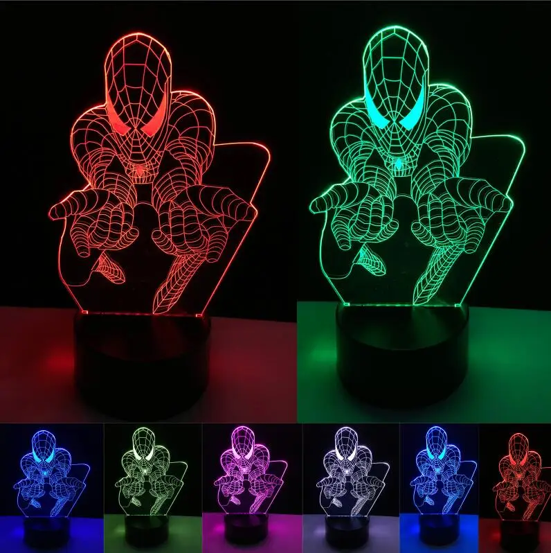 Лидер продаж фигура Мстителей Капитан Америка человек паук 3D лампа Led градиент Ночной светильник творческий фестиваль вечерние подарок на день рождения - Испускаемый цвет: Squatting Spider Man