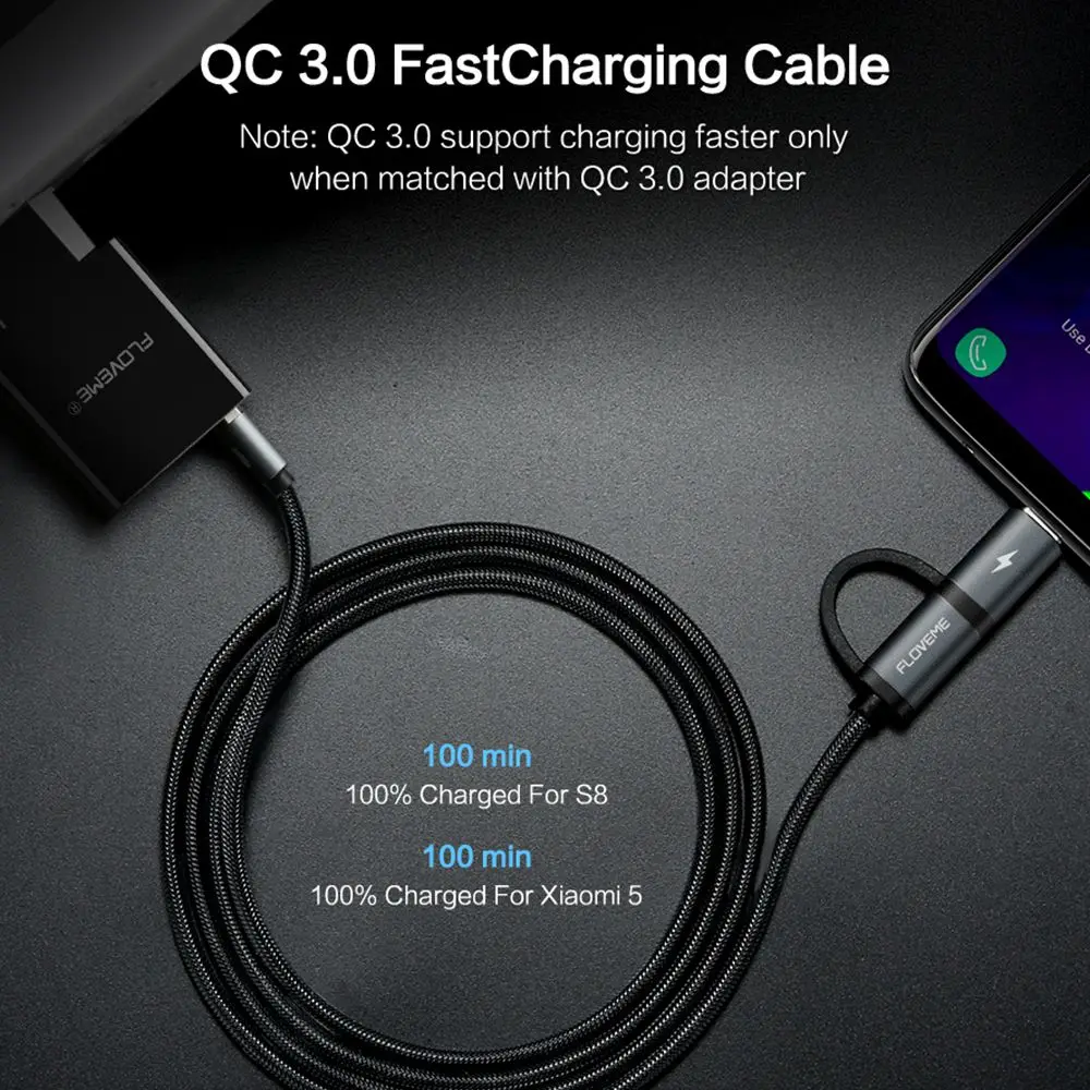 FLOVEME QC 3 0 быстрый USB кабель 2 в 1 Type C для Samsung Galaxy S9 S8 Plus Micro кабели Xiaomi Cabo зарядное