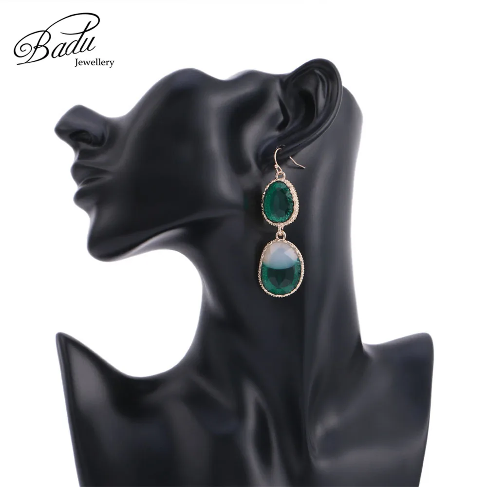 Женские серьги Badu винтажные с зелеными кристаллами в стиле барокко для вечеринок