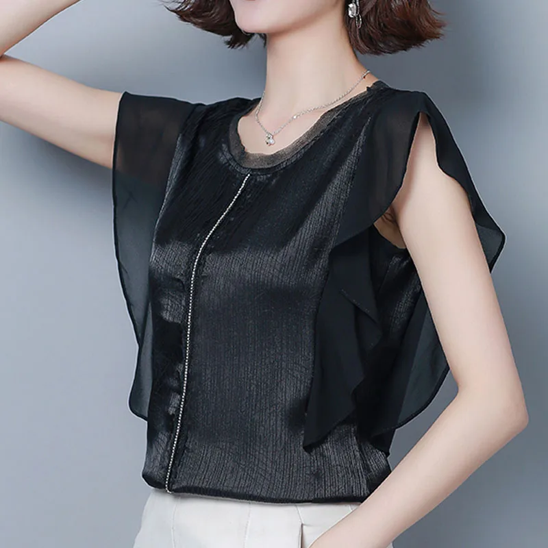 Однотонная футболка с короткими рукавами со вставками и черный белый цвет Блузка