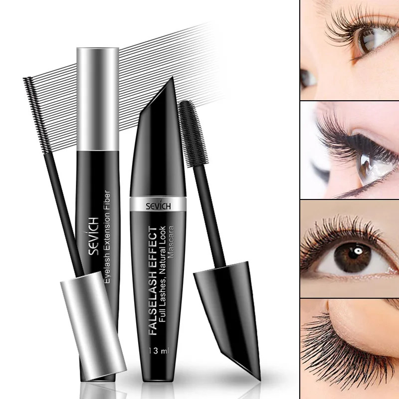 Mascara silk fiber Sevich Eyelash Beauty Makeup set 2 pcs Mascara+ 4D Silk Fiber Waterproof Cosmetic Length Extension Black Eyelash Long Lasting - Цвет: Mascara silk fiber