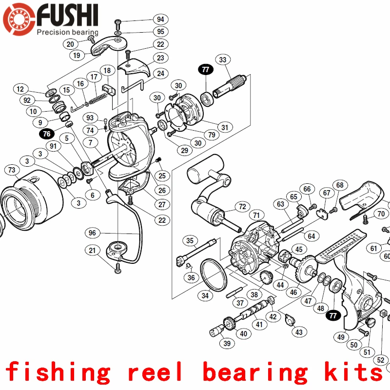 Комплекты шариковых подшипников для рыболовной катушки для Shimano 02 ultegra 2500 и Arb(всего 3 шт.) ролики для рук номер: 76*1 77*2 A-RB комплект подшипников