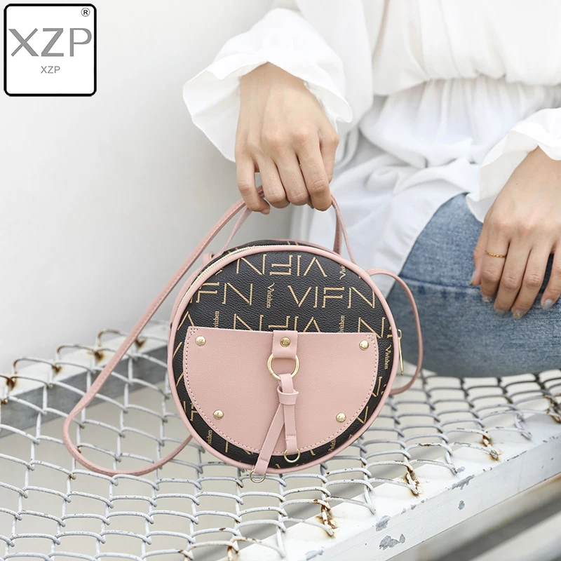 XZP простая кожаная сумка через плечо для женщин круглая модная мессенджер с