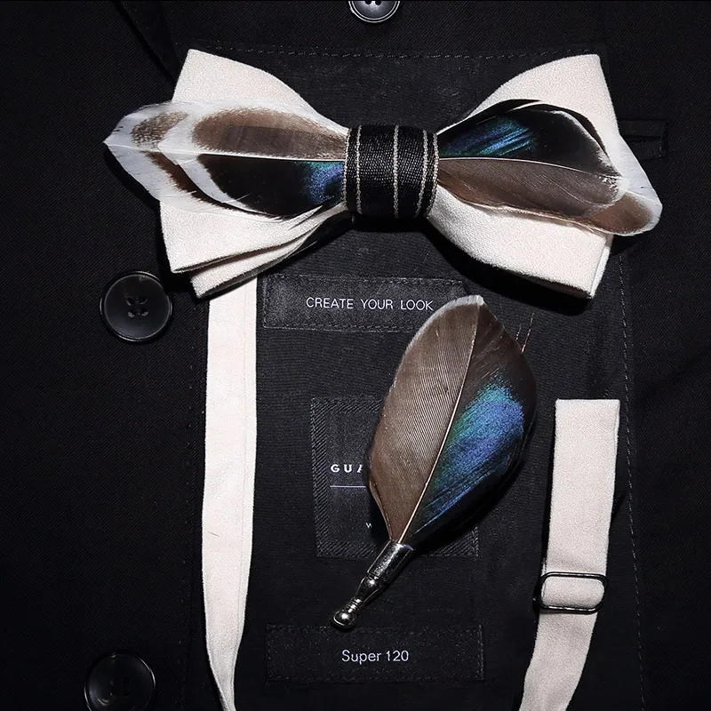 Bowtie pin paperbox5 JEMYGINS ручной работы галстук-бабочка с перьями и брошью комплект для Для мужчин аксессуары Для мужчин Роскошные бантиком стильная комплект ювелирных изделий с коробкой для свадебного подарка - Цвет: Bowtie pin paperbox5