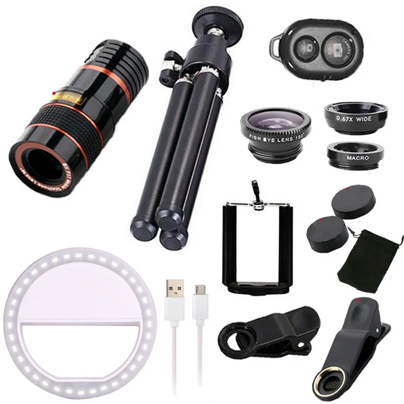 Girlwoman 9 в 1 наборы 12x увеличение телеобъектив рыбий глаз широкоугольный Макро