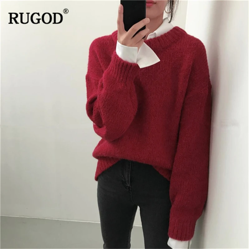 Женский свободный свитер RUGOD сезона осень-зима 2019 модный разноцветный пуловер из