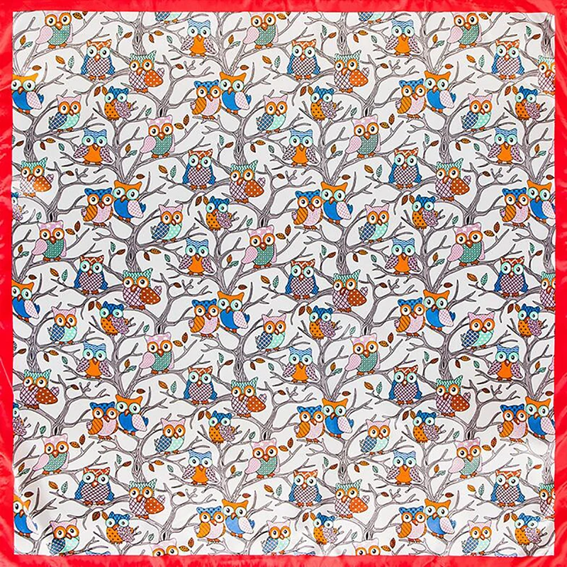 Women Scarf Luxury Brand Owl Tree Print Hijab Silk Satin Shawls Foulard Square Head Scarves Wraps For Ladies 90x90CM |