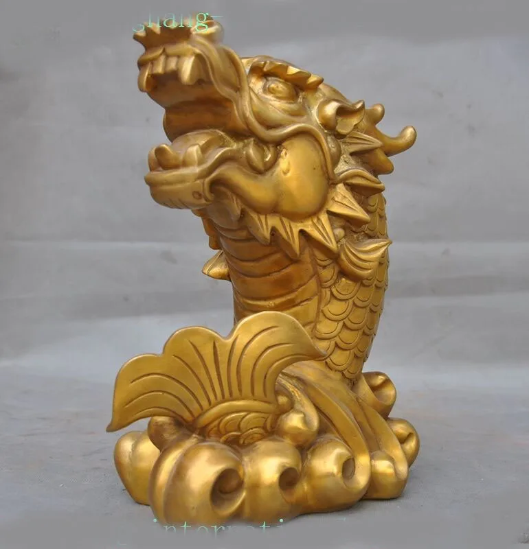 

wedding decoration China brass copper fengshui Dragon Head Fish Body Scleropages auspicious statue