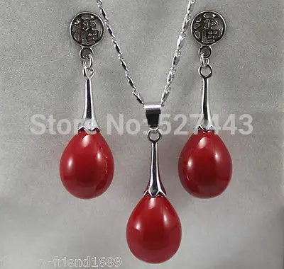 

New Jewelry wedding Set Women's Red Coral stone Necklace Earring