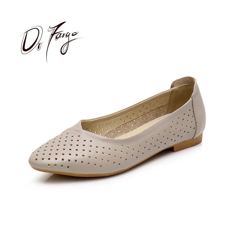 

DRFARGO Genuine Leather Summer Shoes Women Soft sole Breathable Pointed Toe cutout Flats Plus big size 35-43 Mujer Zapato CY815