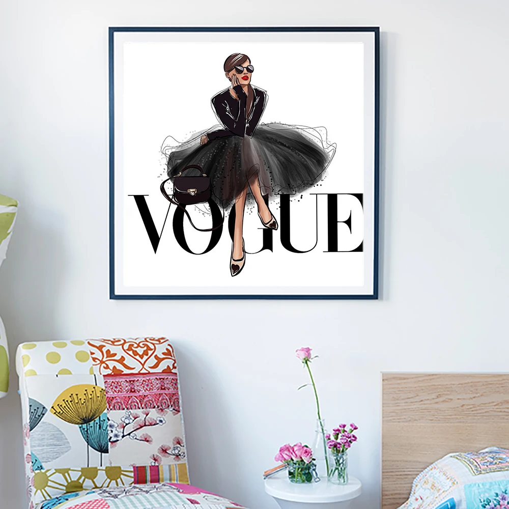 LECHAO Quadro Vogue плакат Модная девушка картина на настенный Поп-Арт холст картина домашний декор органическое стекло черная металлическая рамка