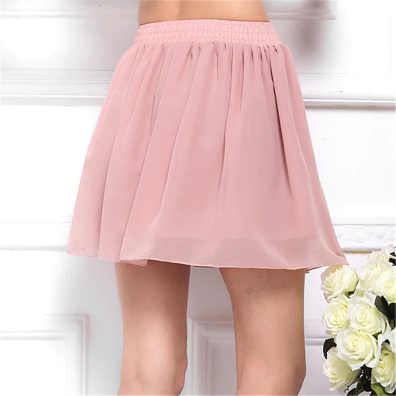 2020 Летняя женская шифоновая юбка с высокой талией ярких цветов плиссированная