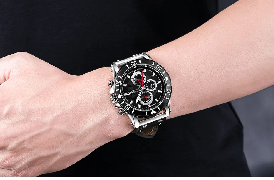 Megir мужские часы лучший бренд класса люкс Reloj Hombre Ретро военный хронограф наручные часы Relogio Masculino часы 2081 черный