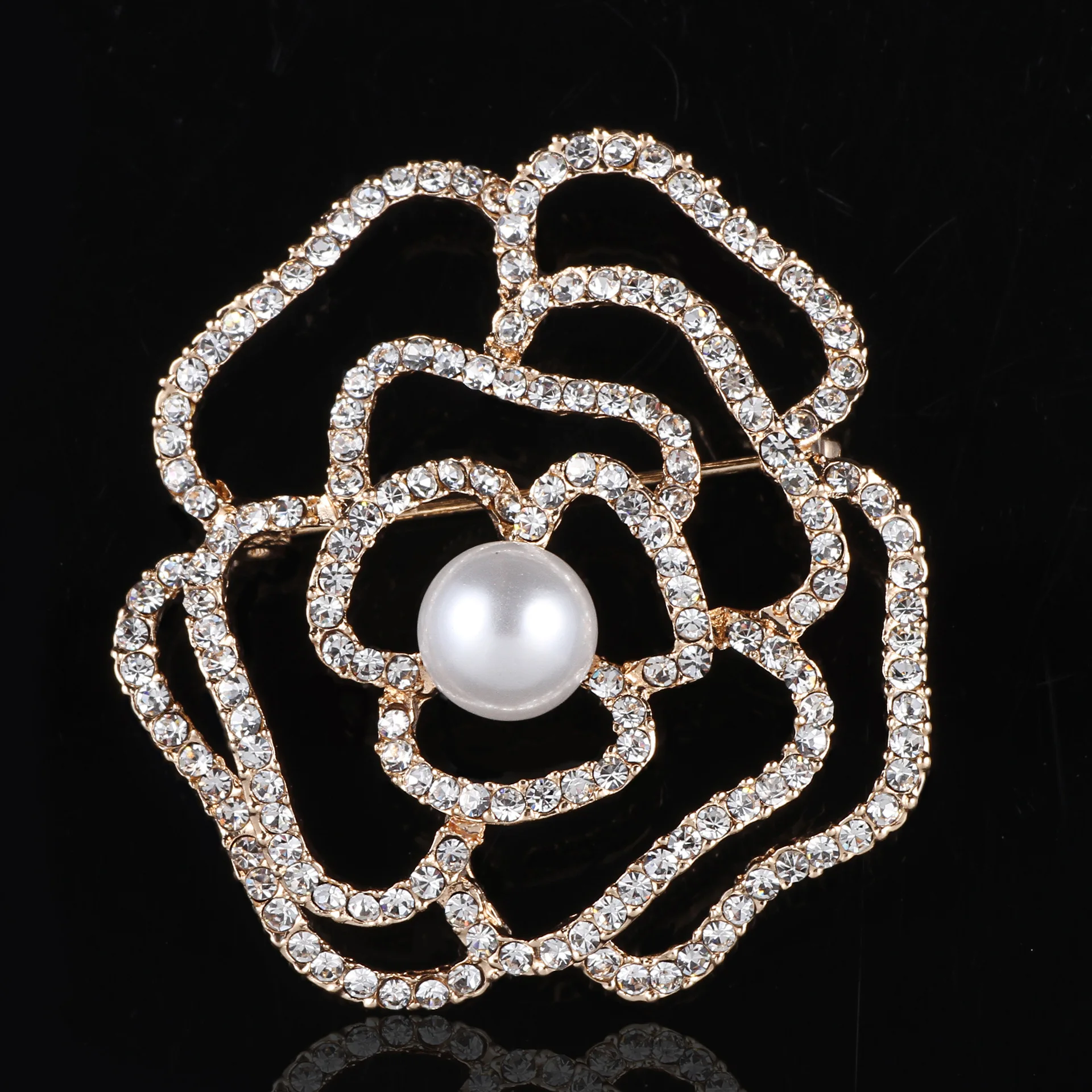 Newest 3pcs/Lot Hollow Out Crystal Rhinestone Rose Flower Brooches Garment ornaments Women Floral Alloy Brooch Pins 50*50mm | Украшения и