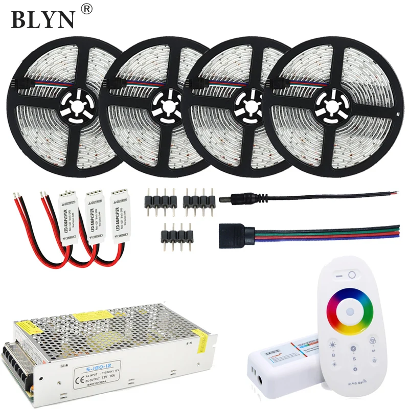 30 м 20 м Светодиодная лента RGB 5050 SMD Водонепроницаемая Диодная лента в свет+ RF 2,4 г RGB контроллер Сенсорная панель 12 В Светодиодный источник питания