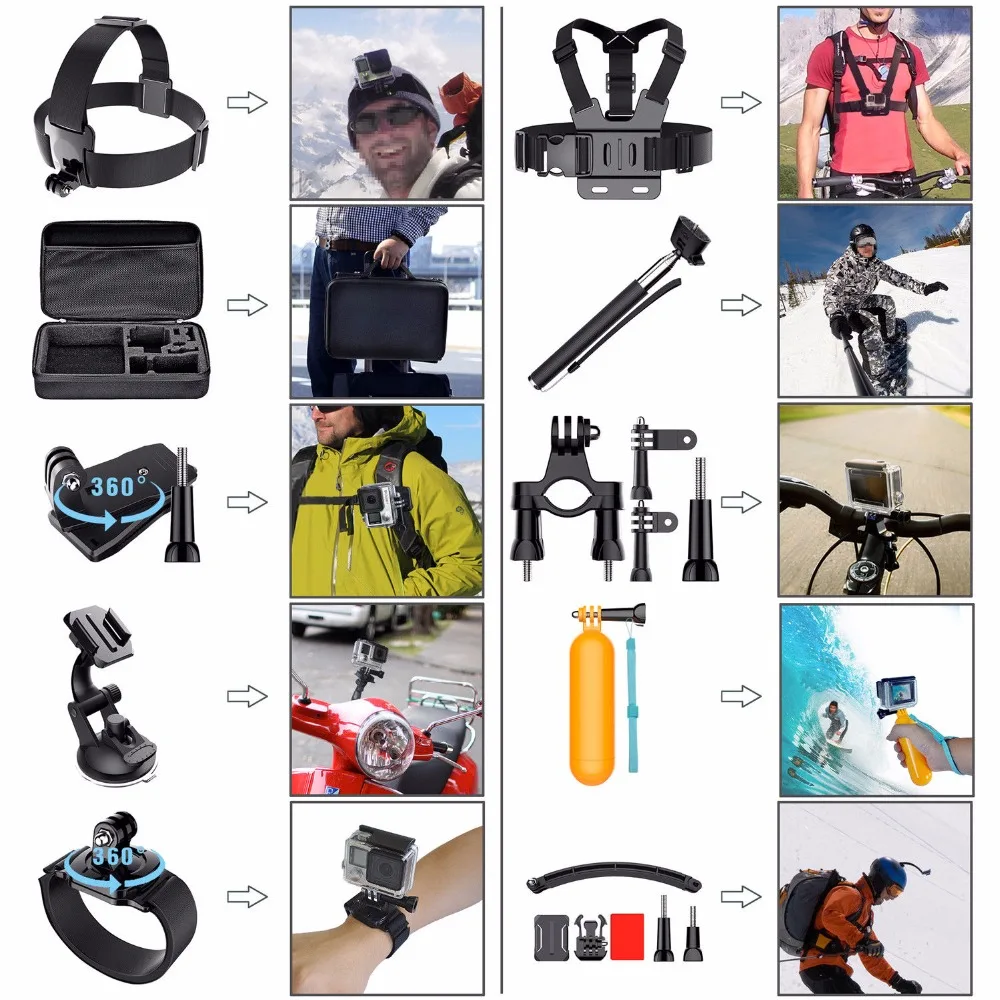 Новое поступление GoPro Интимные Аксессуары Открытый 50-в-1 комплект аксессуаров для GoPro Hero 3+ 4 5 2 1 hero 6 5 Session 4 3 SJCAM Сяо Mi Yi комплект