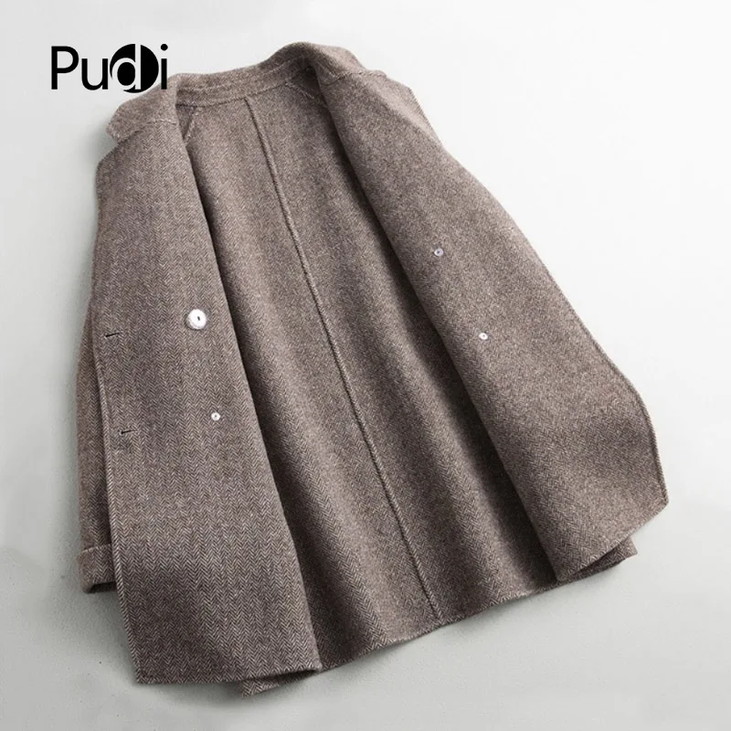 PUDI A38522 Женская Осенняя зимняя новая модная шерстяная клетчатая куртка Дамская длинная стильная шерстяная куртка с карманами для отдыха